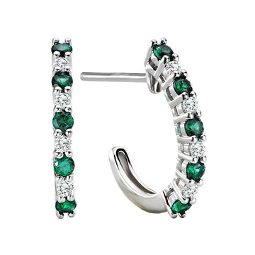 Luxora Ladies Diamond and Tsavorite Half Hoop Earrings in 14K White Gold