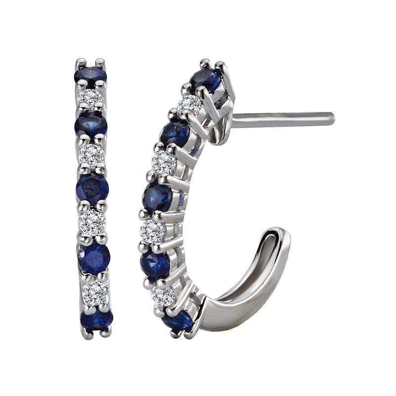 Luxora Diamond and Sapphire Half Hoop Earrings in 14K White Gold