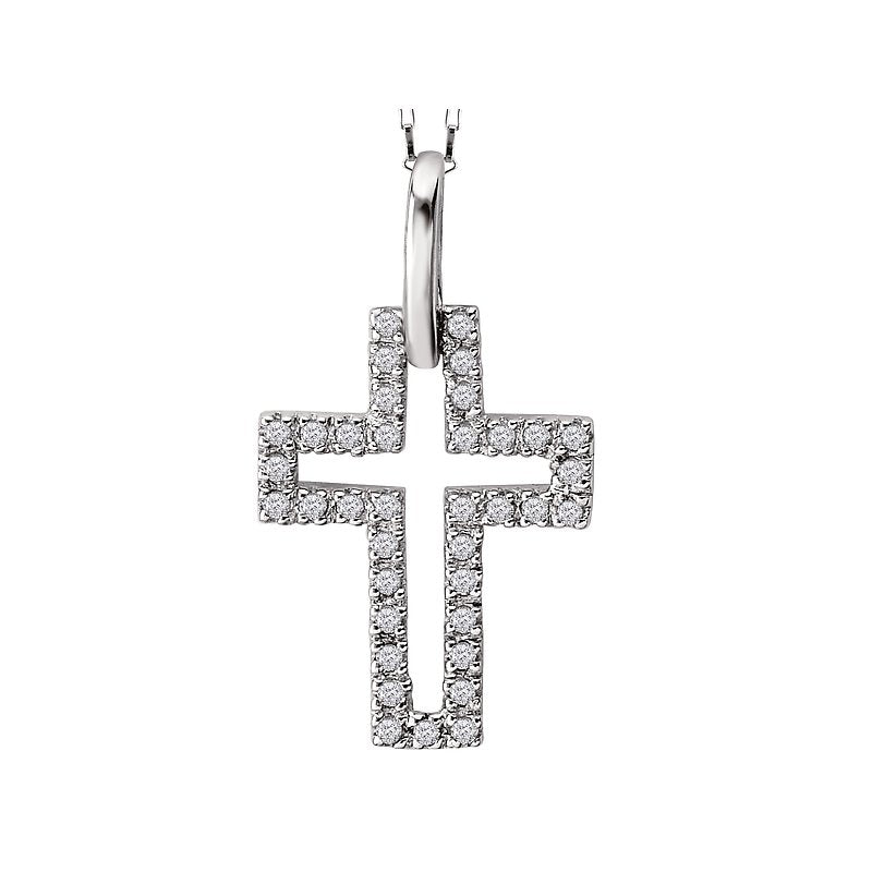 Aurenza Classics 14K White Gold Round Diamond Cross Pendant 0.11CTW