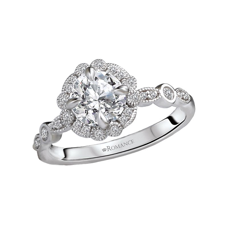 Bandora 14K White Gold Semi-Mount Diamond Ring with Scalloped Halo