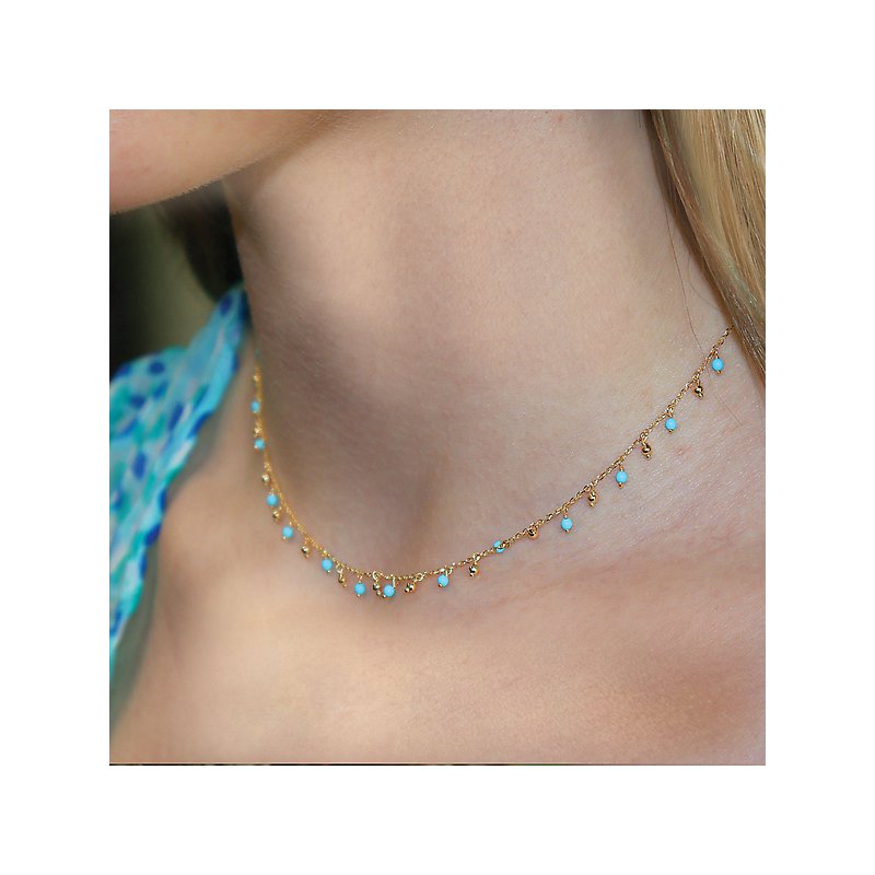 Luxora Italian 14kt Turquoise Fringe Necklace - Adjustable Lariat Style