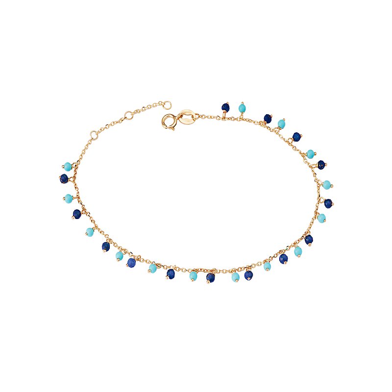 Luxora Italian 14kt Gold Fringe Bracelet with Lapis and Turquoise Beads