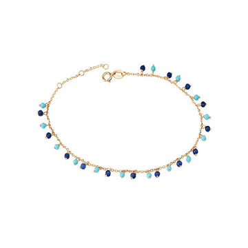 Luxora Italian 14kt Gold Fringe Bracelet with Lapis and Turquoise Beads