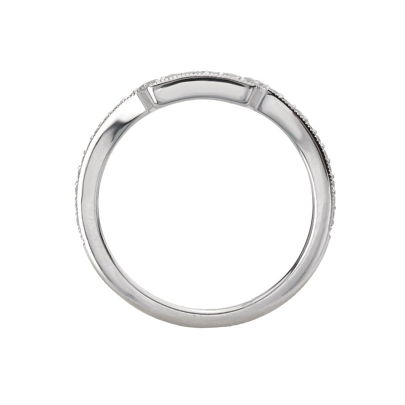 Orbelle 14K White Gold Curved Wedding Band with Round Diamonds and Milgrain Detail