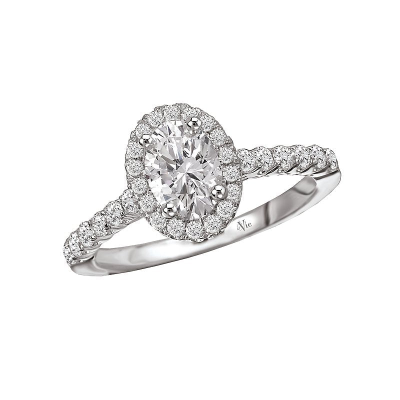 Glemera Petite Oval Halo Diamond Ring in 14K White Gold