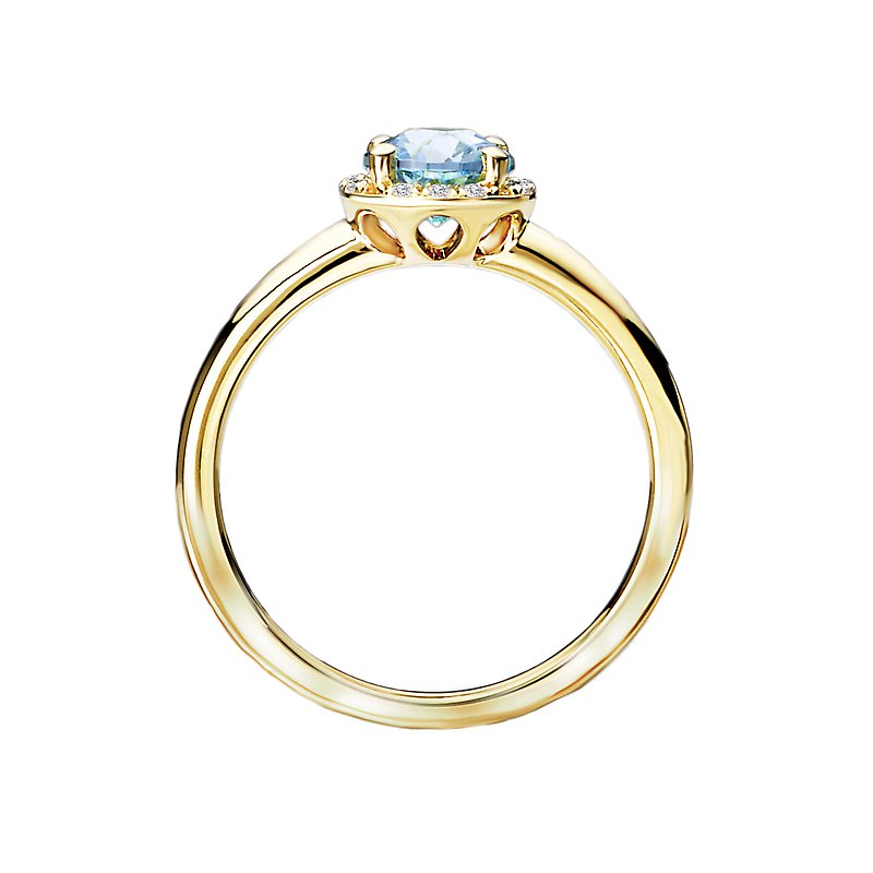 Luxora Ladies Fashion Halo Ring with Swiss Blue Topaz and Diamond in 14K Yellow Gold
