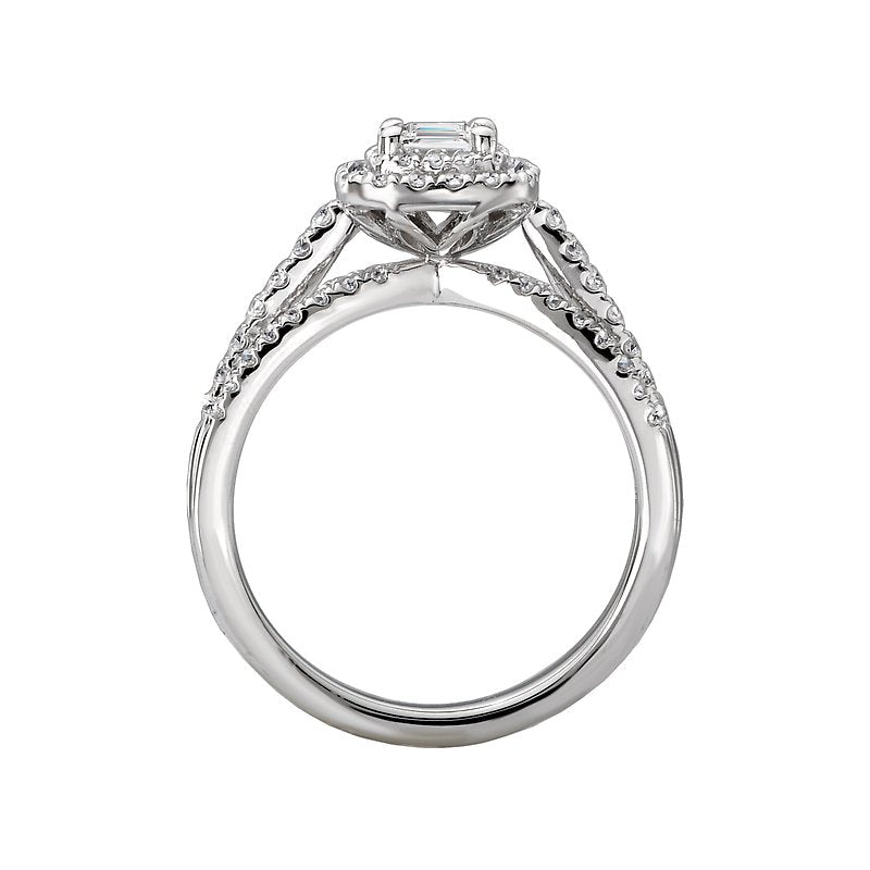 Orbelle Petite 14K White Gold Halo Diamond Engagement Ring with Emerald Center
