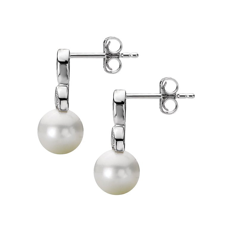 Luxora White Gold Diamond and Pearl Leaf Earrings