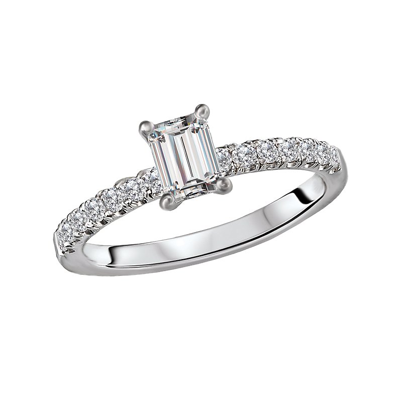 Glemera Diamond Semi-Mount Engagement Ring in 14K White Gold for Emerald Shape Center Stone