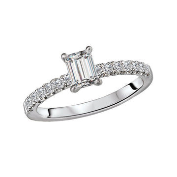 Glemera Diamond Semi-Mount Engagement Ring in 14K White Gold for Emerald Shape Center Stone