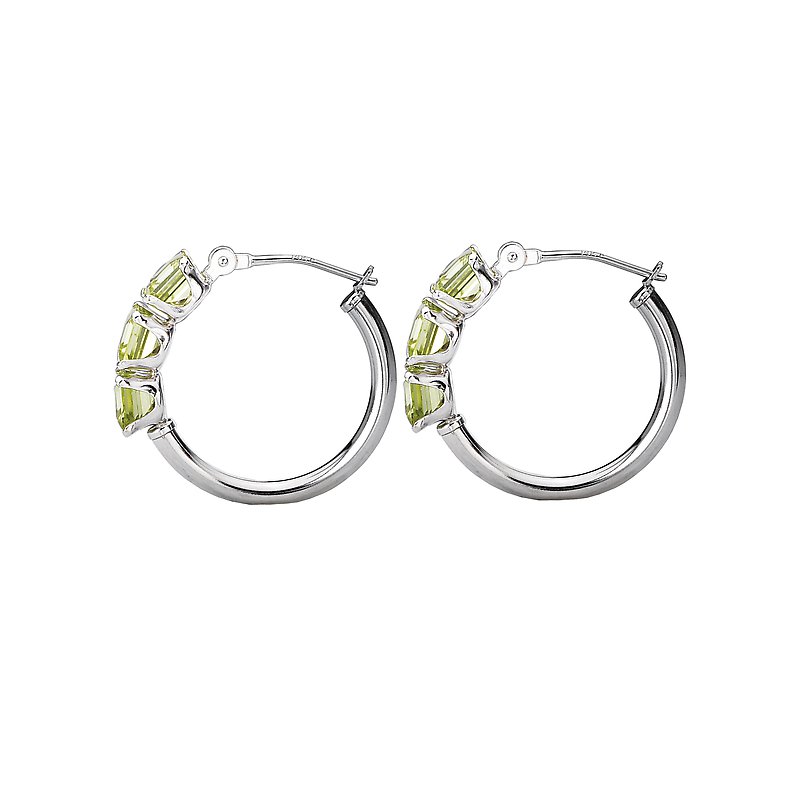 Aurenza Classics 14K White Gold Peridot Square Gemstone Hoop Earrings