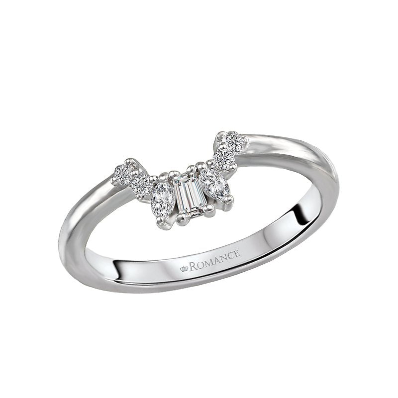 Orbelle Curved Wedding Band in 14K White Gold with Round, Marquise, and Baguette Diamonds