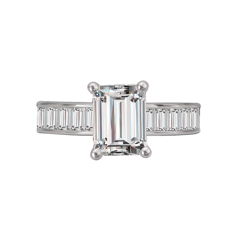 Orbelle Lab Grown Diamond Engagement Ring - Bandora 14K White Gold Band with Baguette Diamonds