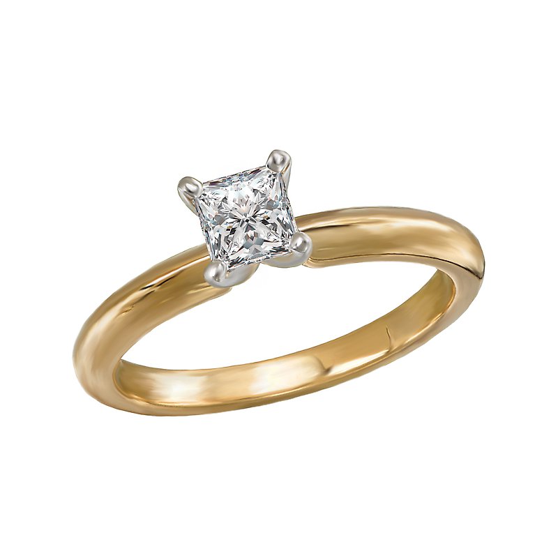 Glemera Princess Cut Diamond Solitaire Engagement Ring in 14K Yellow Gold