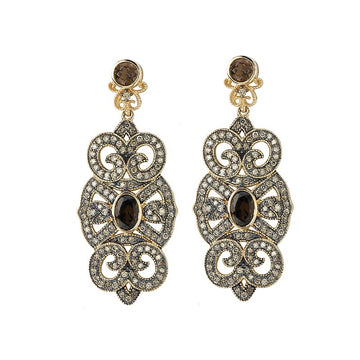 Luxora 14K Yellow Gold Swirled Cognac Diamond and Smoky Quartz Earrings