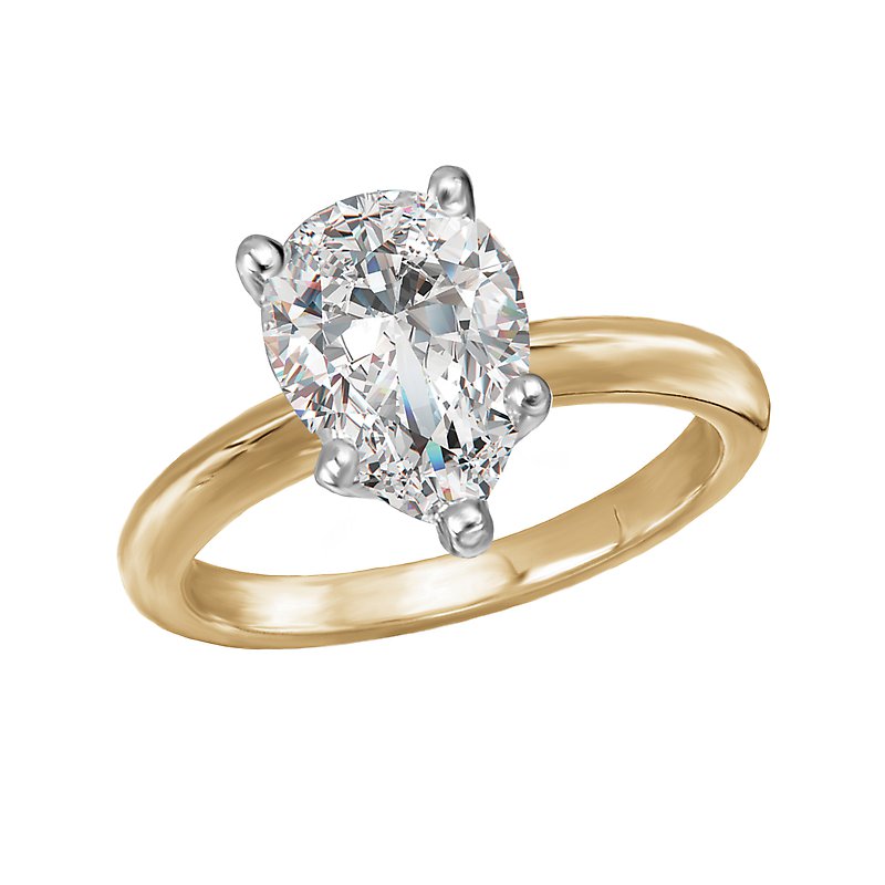 Glemera Solitaire Semi-Mount Diamond Engagement Ring - 14K Yellow Gold Pear Shape 2 Carat