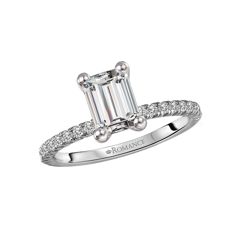 Orbelle Platinum Diamond Engagement Ring Semi-Mount for 7.5x5.5mm Emerald Cut Stone