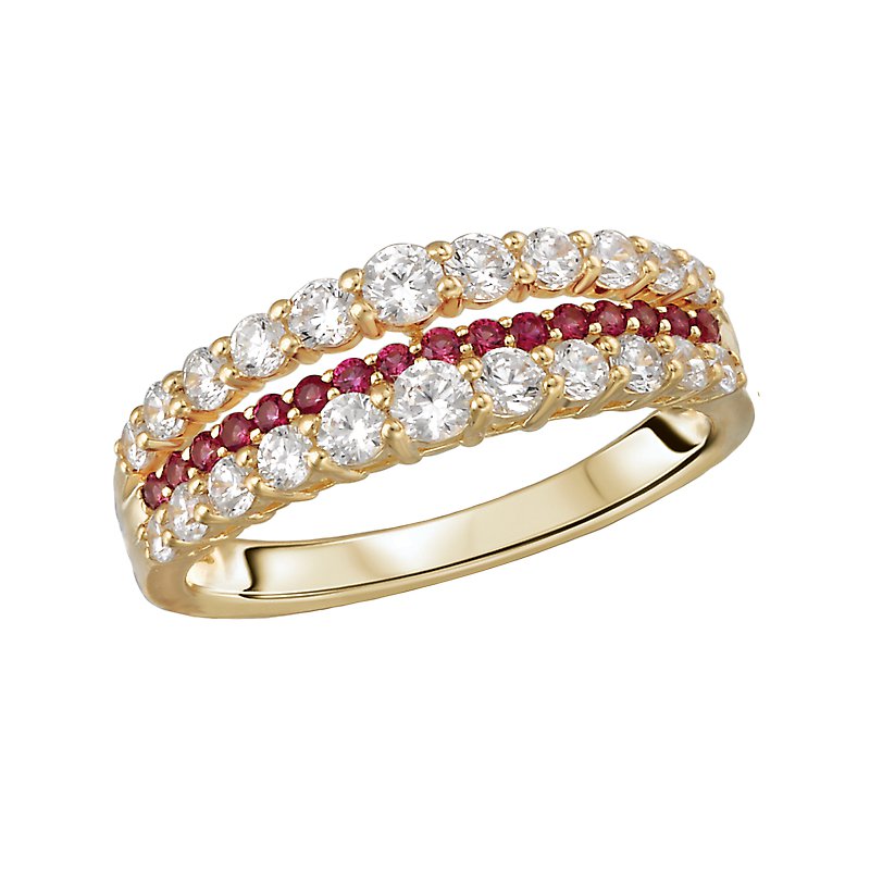 Luxora Classic 14K Yellow Gold Diamond and Ruby Ladies Fashion Ring