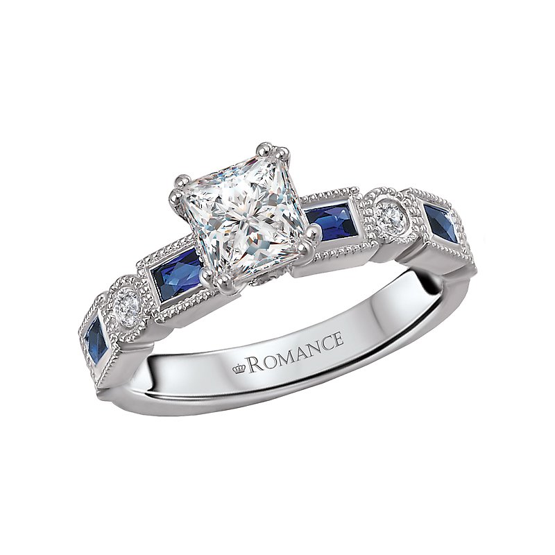 Orbelle Lab Grown Diamond Sapphire and Diamond Semi-Mount Ring in 14K White Gold