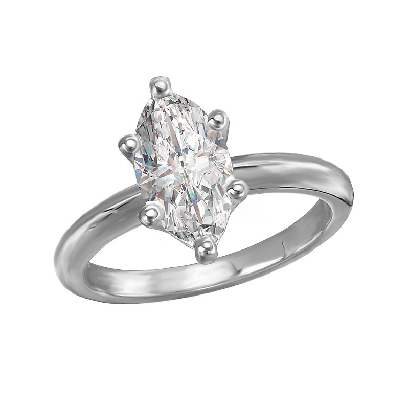 Glemera Solitaire Semi-Mount Diamond Engagement Ring - 14K White Gold Marquise Cut 1-1/2 Carat