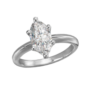 Glemera Solitaire Semi-Mount Diamond Engagement Ring - 14K White Gold Marquise Cut 1-1/2 Carat
