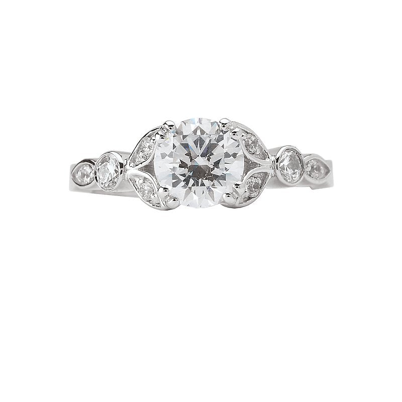 Orbelle Lab Grown Diamond Floral Design Round Diamond Ring in 14K White Gold