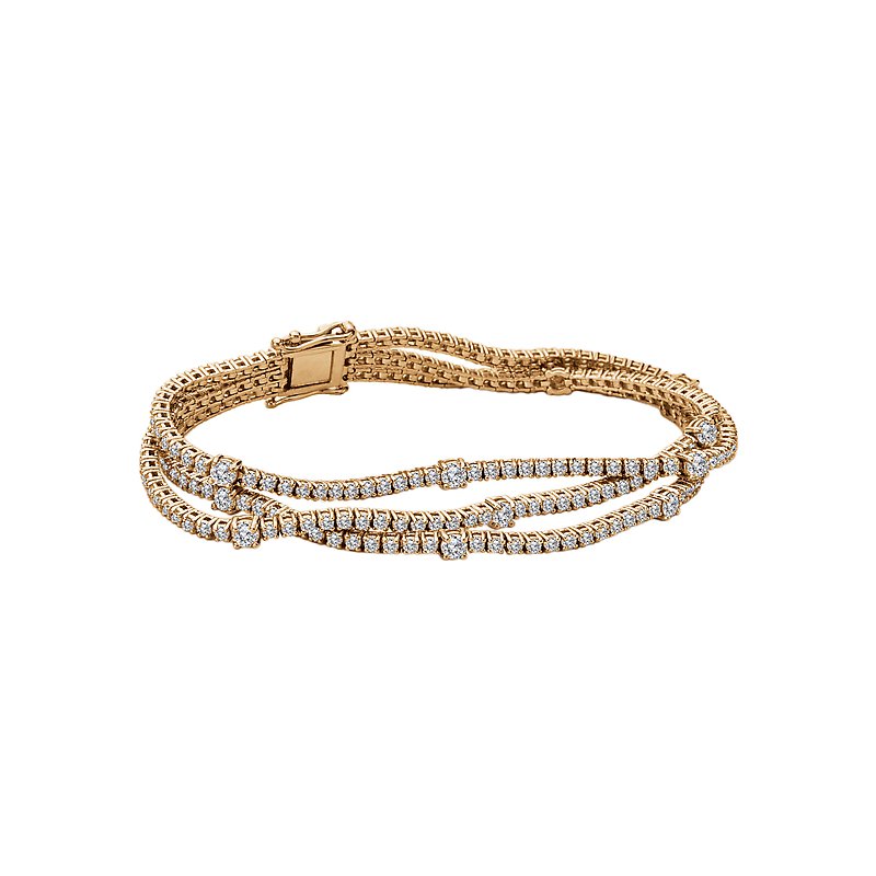 Luxora Ladies Fashion Diamond Bracelet - 14K Yellow Gold Round Cut White Diamond Flex Bracelet