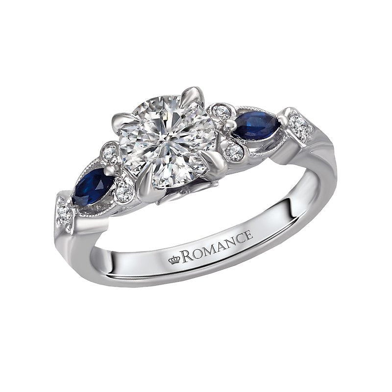 Bandora 14K White Gold Semi-Mount Diamond Ring with Lab Grown Diamond and Sapphires