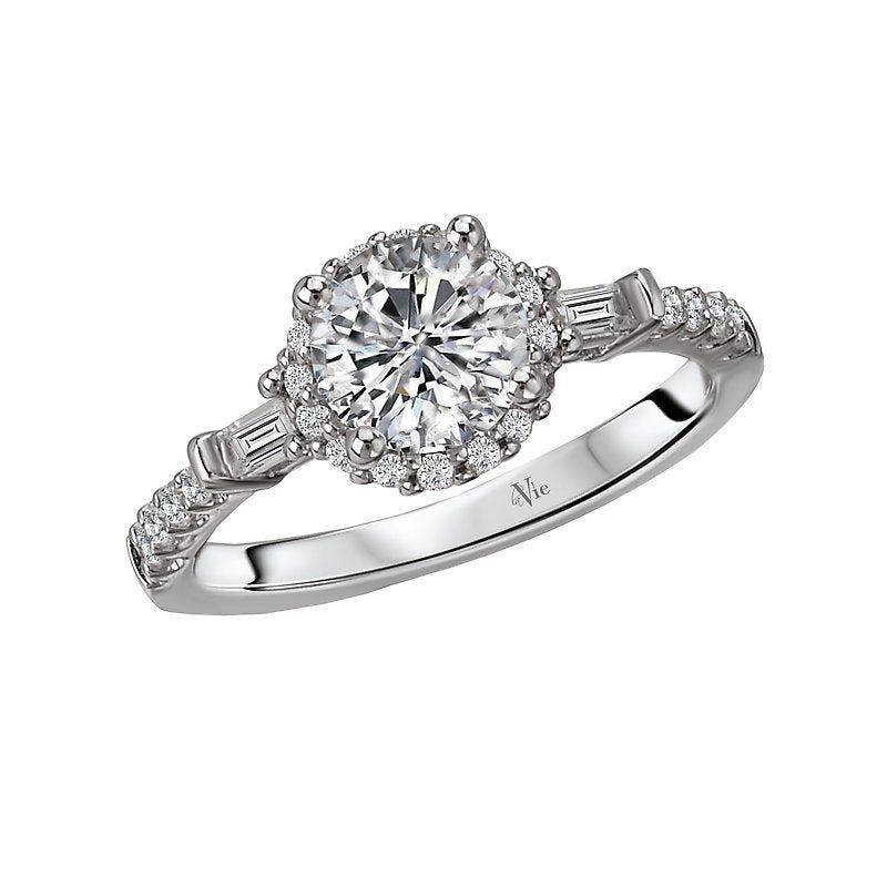 Glemera Halo Semi-Mount Diamond Ring in 14K White Gold