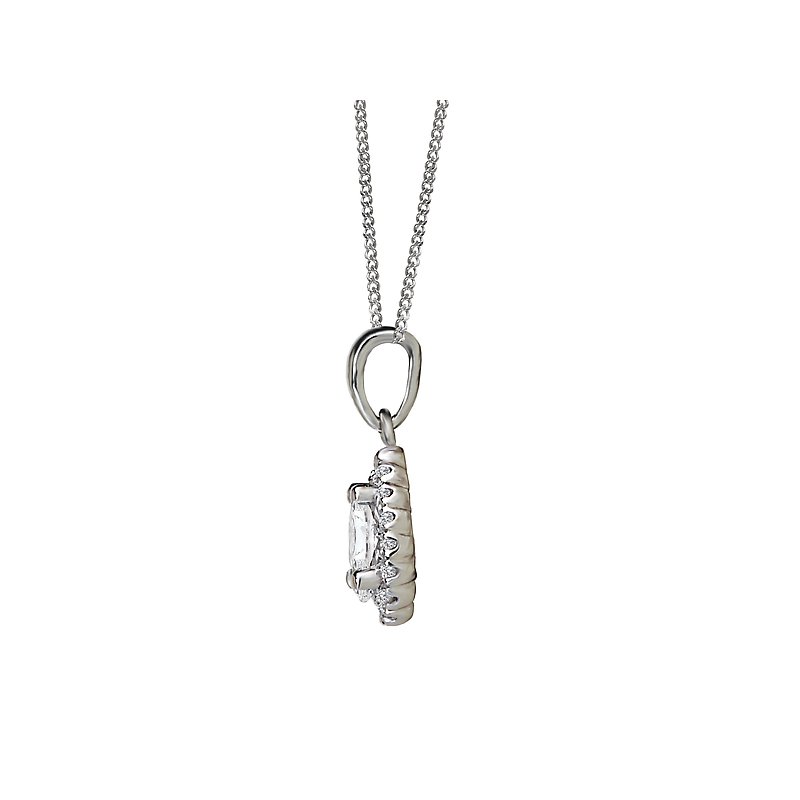 Luxora 14K White Gold Diamond Halo Semi-Mount Pendant for 6x4mm Pear Shaped Center Stone