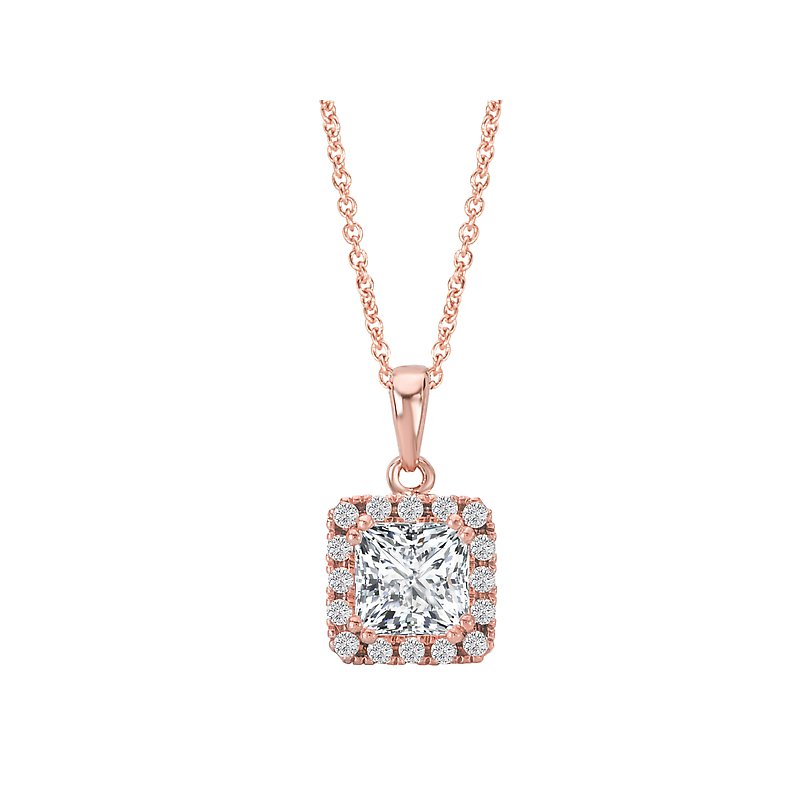 Luxora Diamond Halo Pendant in 14kt Rose Gold - Princess Cut Center Stone