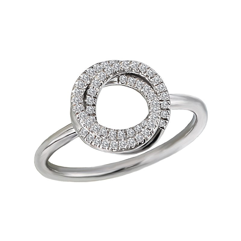 Luxora 14K White Gold Twisted Circle Diamond Ring (D 1/6 Carat Total Weight) - Size 7