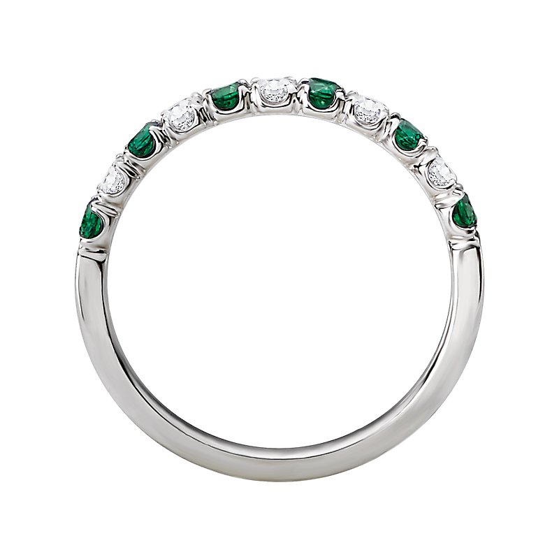 Luxora 14K White Gold Tsavorite and Diamond Stackable Ladies Fashion Ring