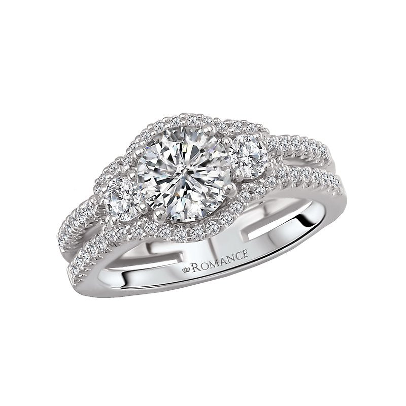 Orbelle Split Shank Semi-Mount Diamond Ring - 18K White Gold Halo Style