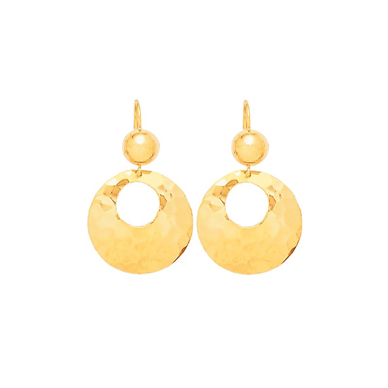 Chic 14K Yellow Gold Hammered Hoop Earrings for Women