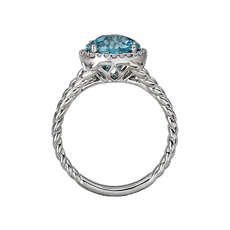 Luxora 14K White Gold Halo Blue Topaz Fashion Ring with Diamond Accents