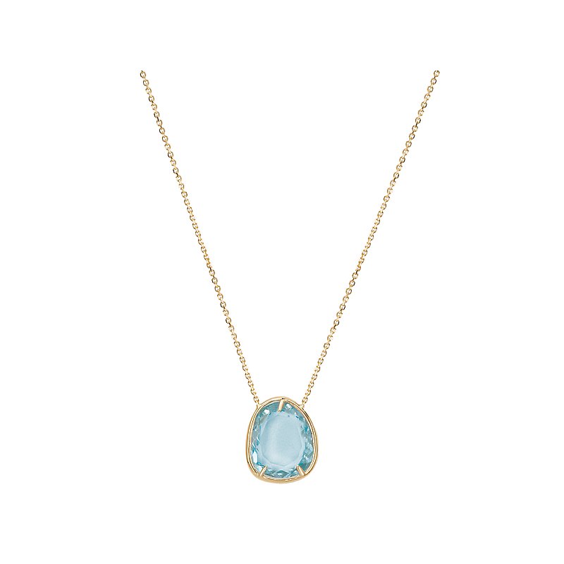 Luxora Blue Topaz Pear Necklace in 14K Yellow Gold - Adjustable Lariat Style