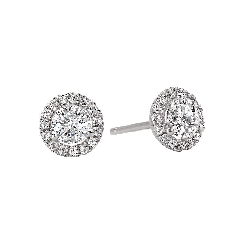 Luxora Ladies Diamond Halo Earrings | 14K White Gold Stud Earrings