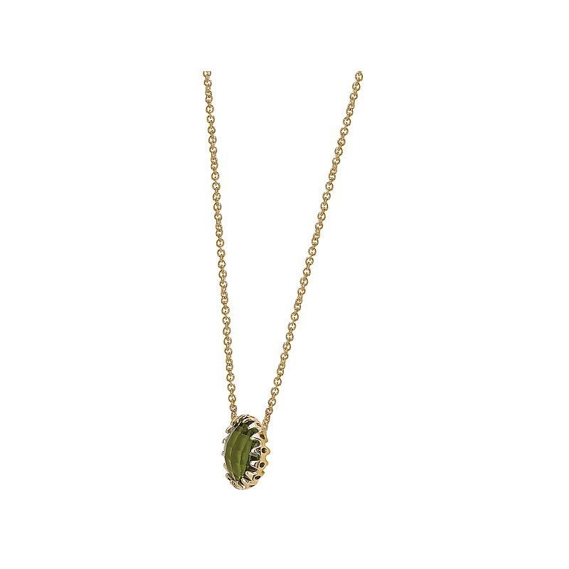 Luxora Green Quartz Halo Necklace in 14K Yellow Gold