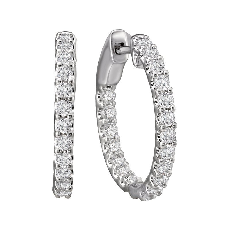Luxora 14K White Gold Diamond Hoop Earrings - Classic Style (D 1.00 carat total weight)