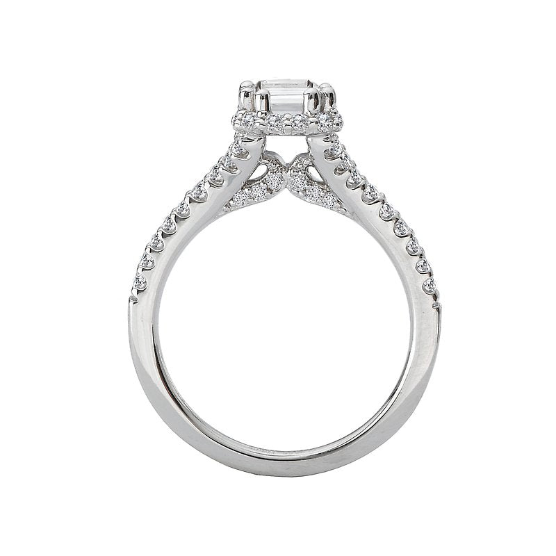 Orbelle Halo Semi-Mount Diamond Ring in 18K White Gold for 7x5mm Emerald Cut Diamond