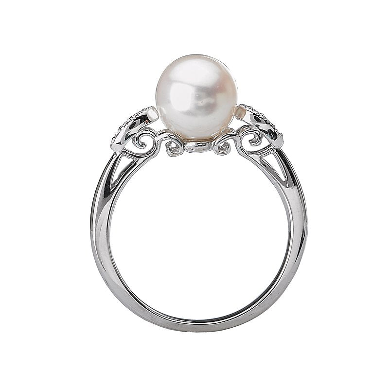 Luxora 14K White Gold Ladies Fashion Pearl Ring with Diamond Accents