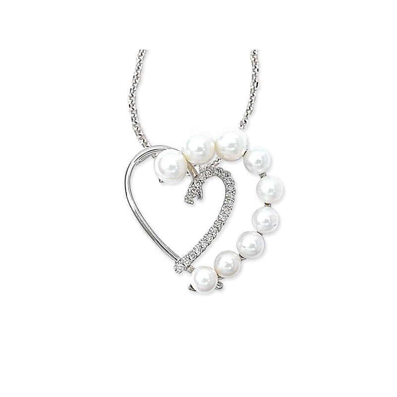 14K White Gold Heart Pendant with Freshwater Pearl and Diamond (.17ctw)