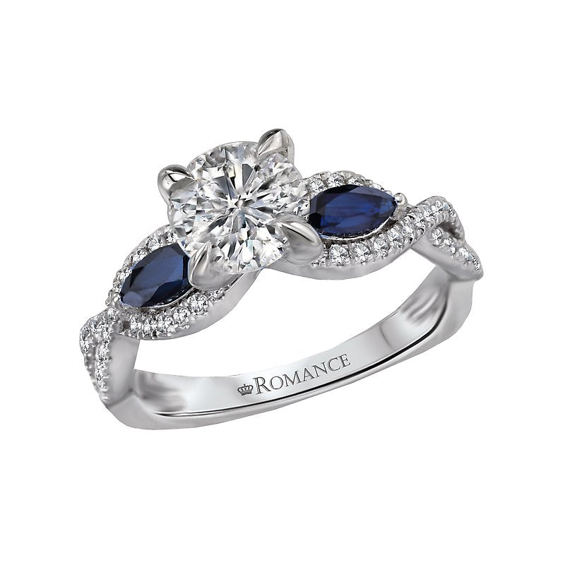 Bandora 18K White Gold Diamond and Sapphire Engagement Ring