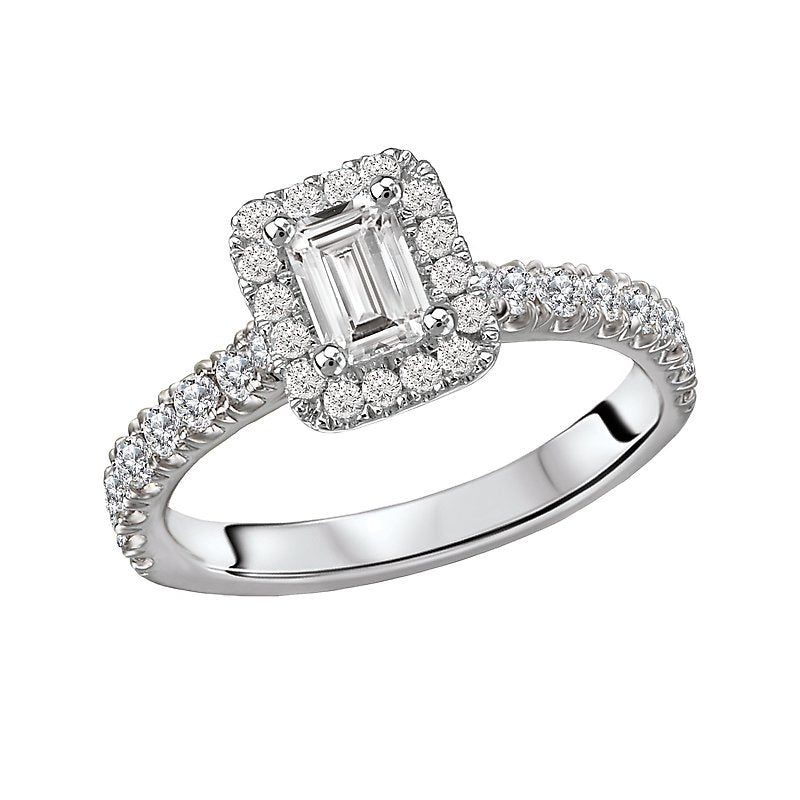 Glemera Halo Diamond Engagement Ring - 14K White Gold Emerald Cut Center Stone