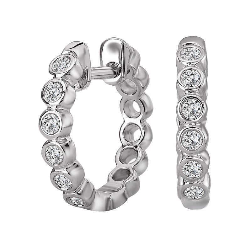 Luxora 14K White Gold Round Diamond Hoop Earrings