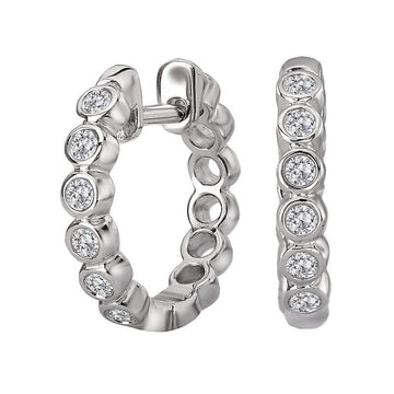 Luxora 14K White Gold Round Diamond Hoop Earrings