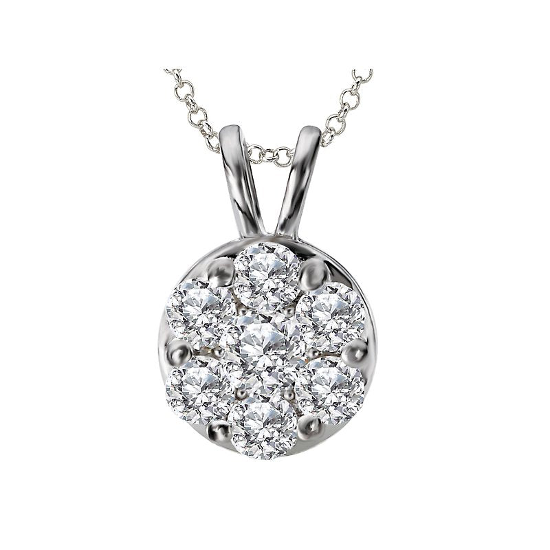 Luxora Ladies Diamond Cluster Pendant in 14K White Gold