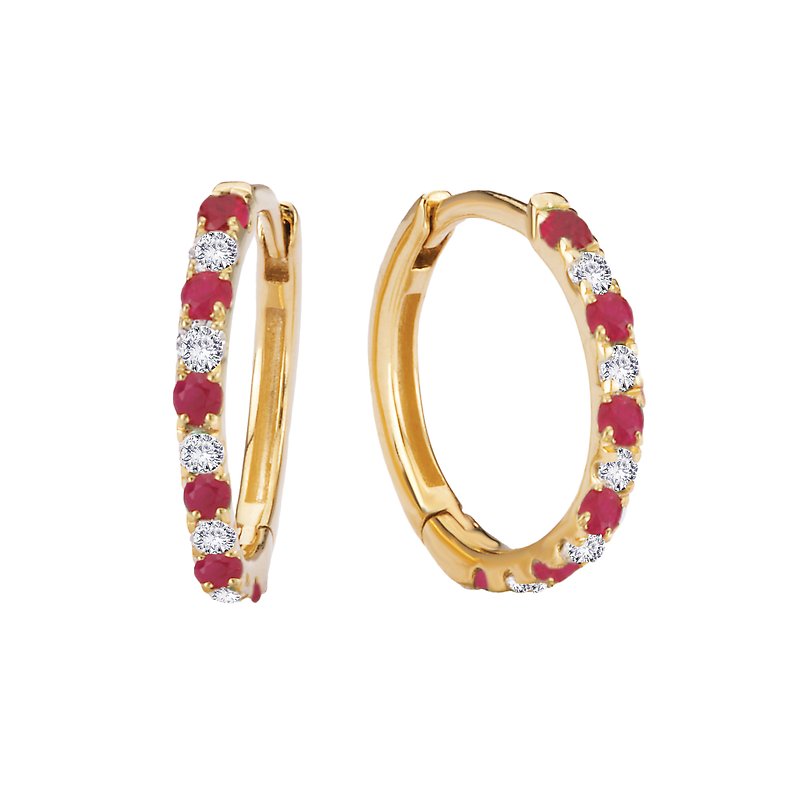 Luxora Diamond and Ruby Huggie Earrings in 14K Yellow Gold
