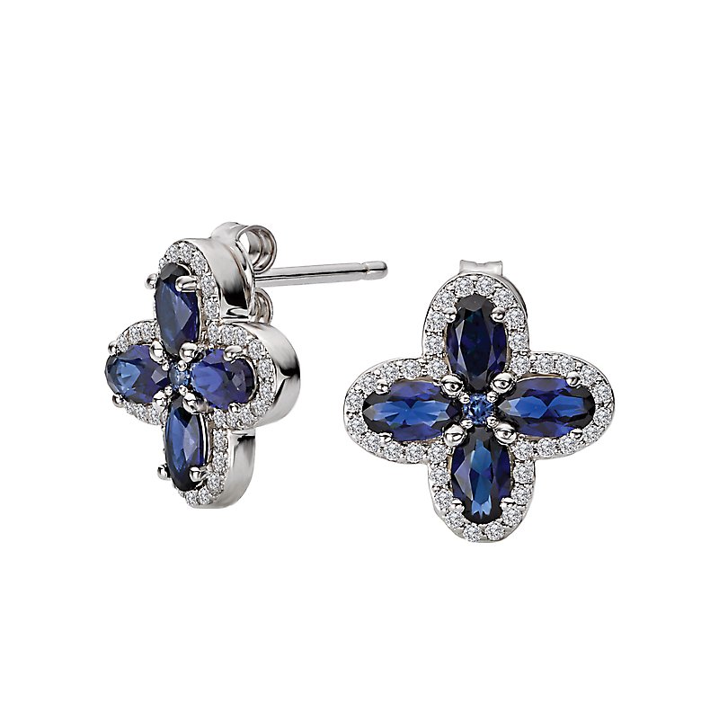 Luxora Sapphire Clover Stud Earrings in 14K White Gold